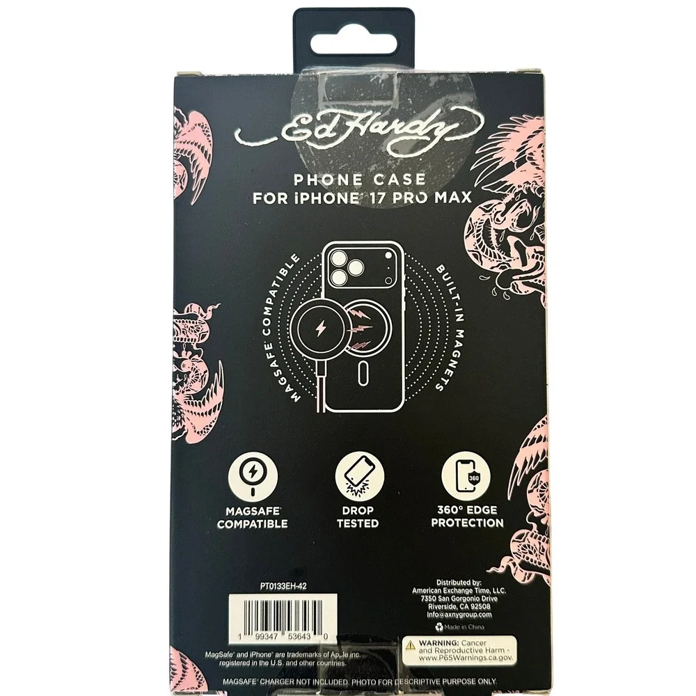 Ed Hardy Phone Case Women iPhone 17 Pro Max Pink NIB MagSafe Skull Tattoo Y2K